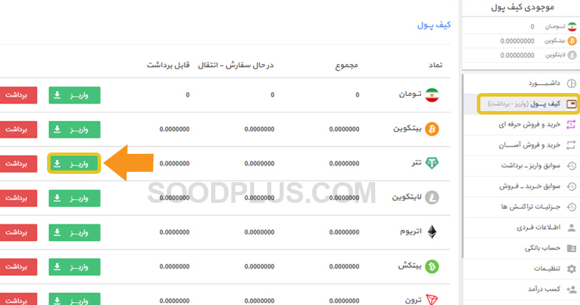 | سودپلاس آموزش واریز و برداشت ارز دیجیتال در صرافی ارزپایا