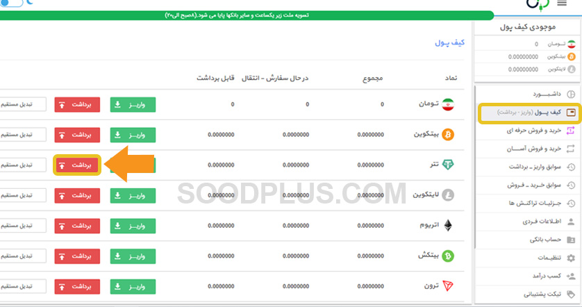 آموزش واریز و برداشت ارز دیجیتال در صرافی ارزپایا